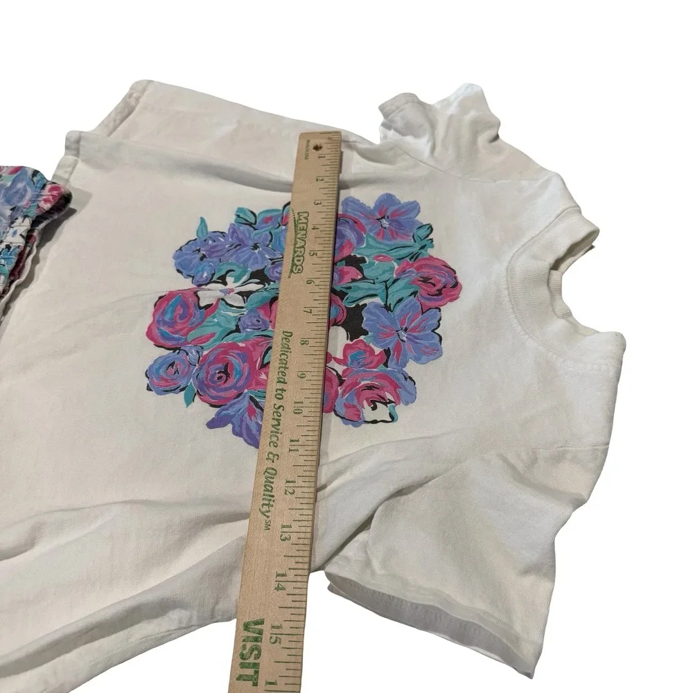 Vintage Cool Wear Kids Floral Shorts Set White‎ Swing Top Purple Pink 4/6X USA
